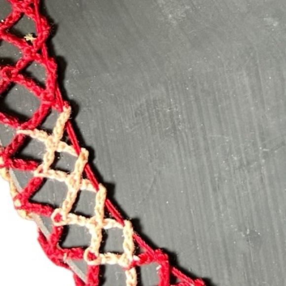 Vintage Hand Crocheted Doily Over Round Mirror - Picture 3 of 5